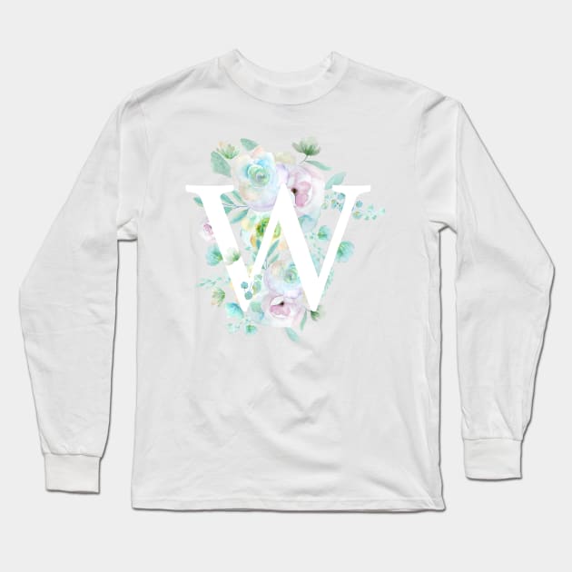 Botanical alphabet W green and purple flowers Long Sleeve T-Shirt by colorandcolor